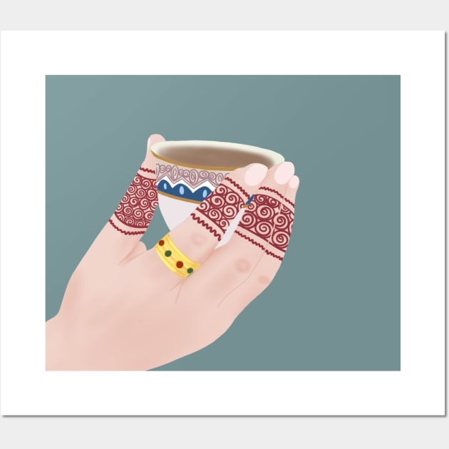 Henna Hand Holding Teacup - Henna Hand with a Cup Wall Art by Tilila